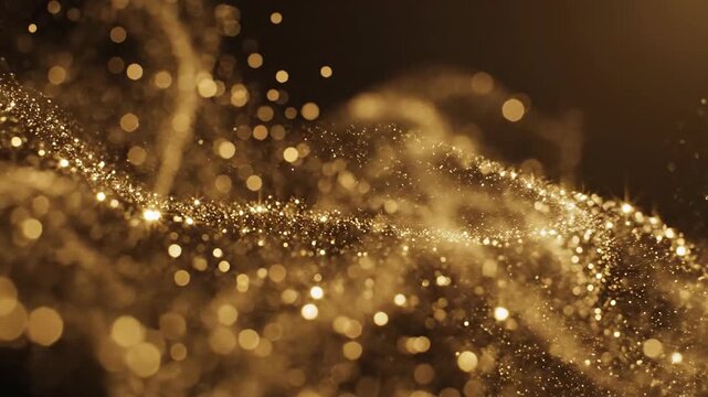 Golden Glittering Particles Flowing Abstract Background Animation.
