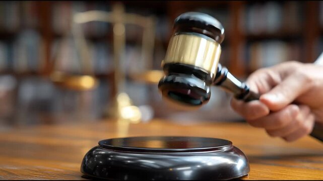 Court Ruling Announcement With Gavel Striking the Sound Block in a Legal Setting at a Law Office