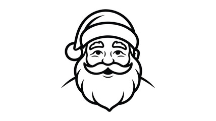 A classic black and white illustration of santa claus s head and shoulders in a bold silhouette style with his iconic hat beard and mustache