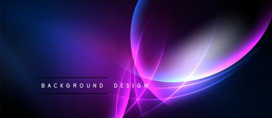 Abstract background features vibrant purple, blue gradients. Glowing lines create dynamic, modern visual effect. Text reads background design.