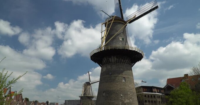 Traditional dutch windmills in Schiedam, known to be the tallest in The World, Schiedam, Netherlands