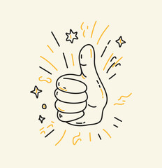 Thumbs up gesture, hand giving a thumbs up or like sign, everything's great. Vector line illustration.Adobe Illustrator Artwork