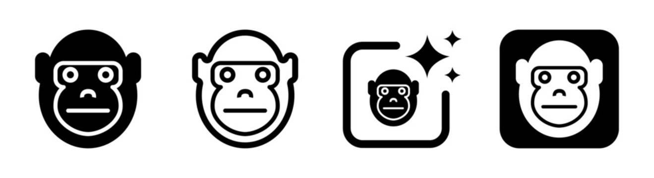 Cute monkey face icon illustration with playful animal expression in clean vector style on transparent background