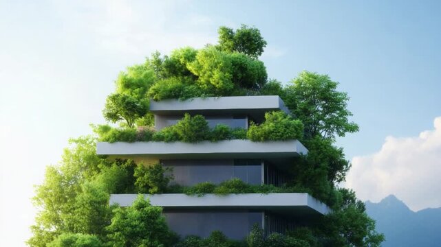 Eco-Friendly Oasis: This innovative architectural marvel blends seamlessly with nature, with lush greenery cascading down from its balconies.