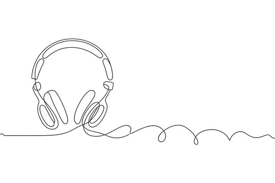 Elegant minimalist line art headphones with flowing cord, perfect for music lovers, podcasts, and audio branding needs