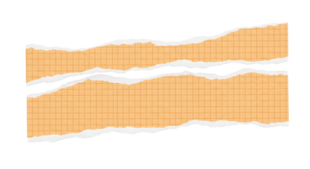 Torn orange grid paper pieces with ragged edges, separated horizontally for text space isolated on transparent background
