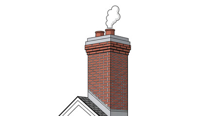 Brick Chimney with Smoke Vector Illustration on Roof