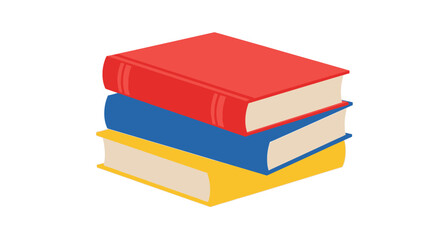 A colorful stack of three books red blue and yellow isolated on white