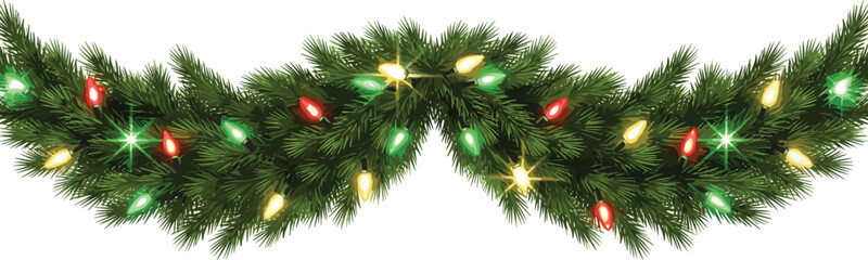 Festive Greenery Garland with Colorful Christmas Lights, Perfect for Holiday Decorations and Winter Celebrations