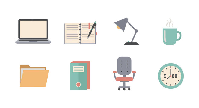 Modern office essentials with minimal design: laptop, notebook, lamp, and more