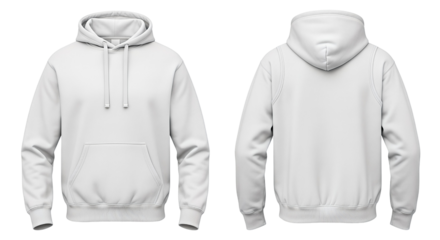 White hoodie mockup front and back view blank sweatshirt template for branding and design presentation Isolated on transparent background, png