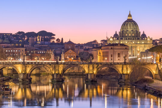St. Peter's Basilica in Vatican City with the Tiber River passing through Rome, Italy 1276