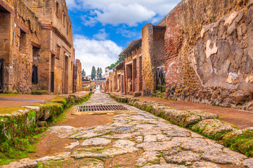 Ercolano, Italy at Herculaneum, an ancient Roman town buried in the eruption of Mount Vesuvius in...