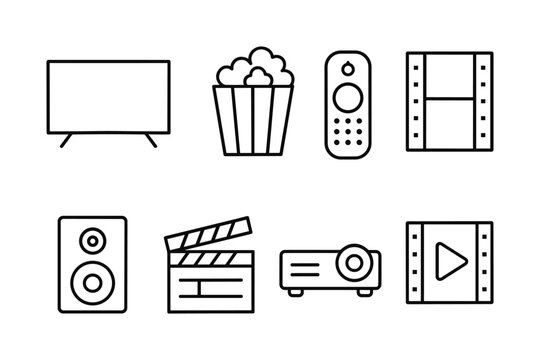Minimalist home cinema icons set for entertainment and media enthusiasts
