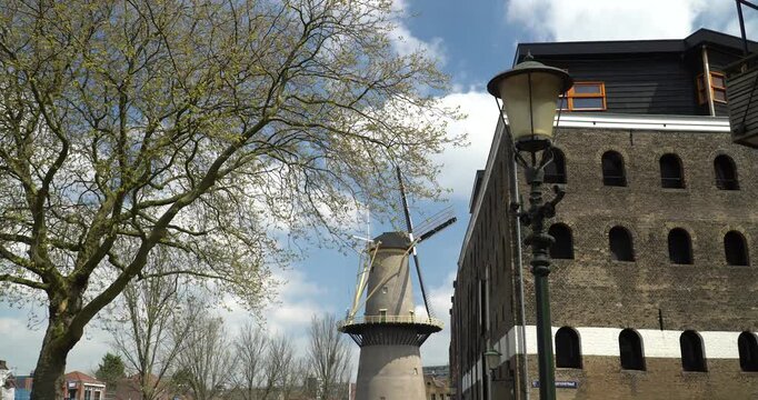 Traditional dutch windmills in Schiedam, known to be the tallest in The World, Schiedam, Netherlands