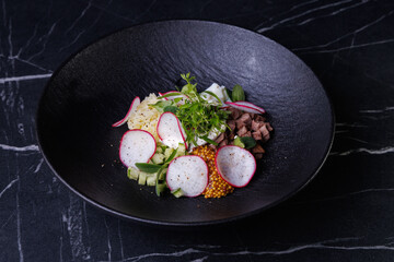 Gourmet Beef Bowl With Radish, Corn, and Fresh Greens