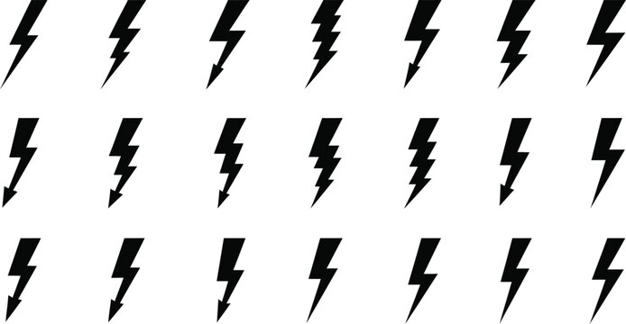 Collection of black lightning bolt icons on a white background