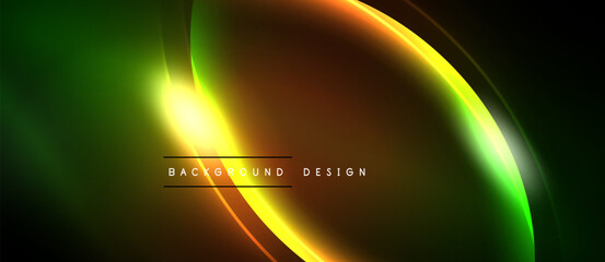 Abstract background features vibrant green, yellow, brown gradients. Smooth curves create dynamic visual effect. Text reads background design.