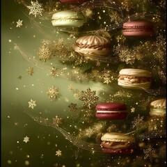 Christmas tree with winter decoration with balls and festive cookies.