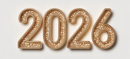 Elegant 2026 new year design golden numbers with glowing lights perfect for festive backgrounds and celebrations