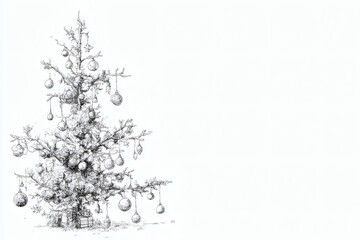Ink sketch Illustration of detailed Christmas tree isolated on white background, AI generated