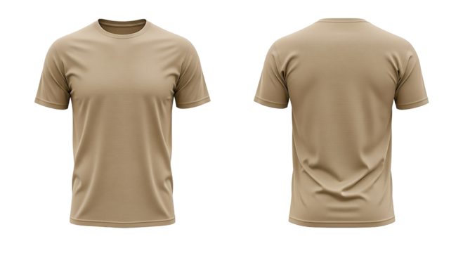 Khaki t-shirt mockup front and back view Isolated on transparent background, png for apparel design presentation