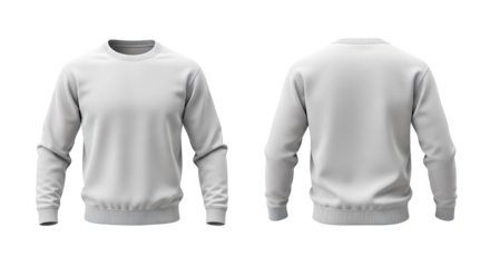 Blank white sweatshirt mockup front and back views Isolated on transparent background, png for apparel design and branding