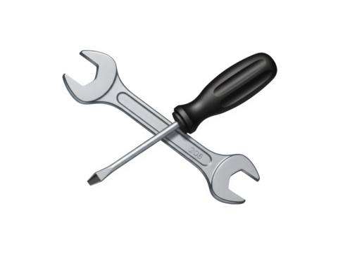 Wrench and screwdriver crossed
