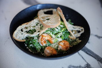 Creamy Shrimp Pasta With Greens and Toasted Bread