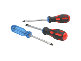 Three flathead screwdrivers with different handles are displayed