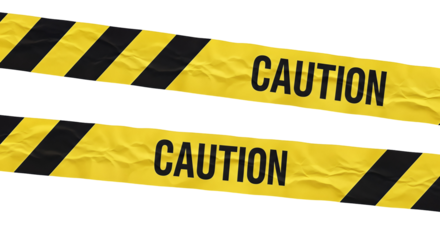 Yellow and black caution tape warning sign for danger Isolated on transparent background, png