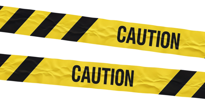 Yellow and black caution tape warning sign for danger Isolated on transparent background, png - Powered by Adobe