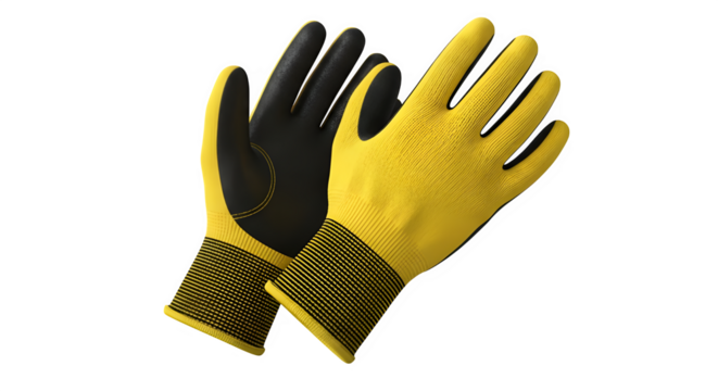 Pair of durable yellow work gloves, providing protection and grip for various tasks - Powered by Adobe