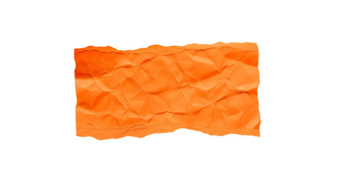Crumpled orange paper with textured surface and rough torn edges, isolated on background. isolated on transparent background