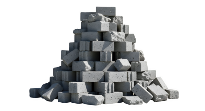 Pile of gray concrete blocks, construction material for building