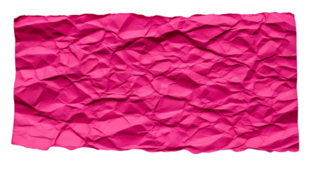 Crumpled hot pink paper texture with rough torn edges, abstract background element. isolated on transparent background