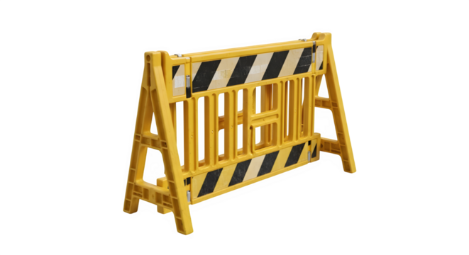 A yellow plastic barrier is displayed in a studio shot