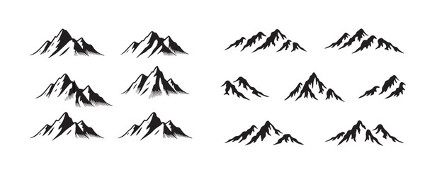 Obraz premium Collection of rugged mountain peaks and ranges depicted in a stark black silhouette style