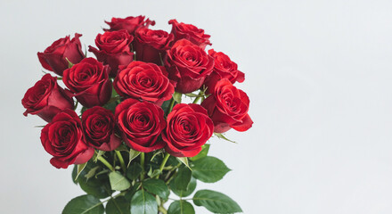 Beautiful bouquet of red roses against a light background