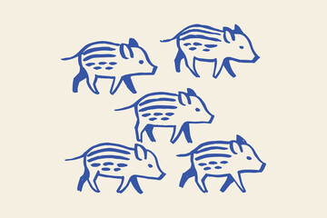 Wild boar piglets naive hand drawn sketch vector illustration © Victoria