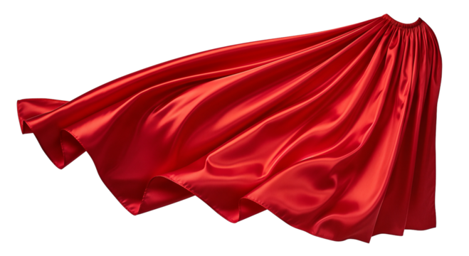 Red flowing cape silk fabric in motion Isolated on transparent background, png for superhero or costume design