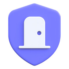 Secure access concept with door on shield Flat 3D UI Icon