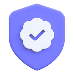Verification symbol shield with check mark Flat 3D UI Icon