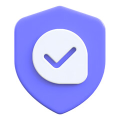 Verified concept with check mark on shield Flat 3D UI Icon