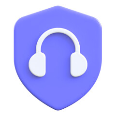 Audio security concept with headphones on shield Flat 3D UI Icon