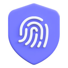 Biometric security concept fingerprint on shield Flat 3D UI Icon