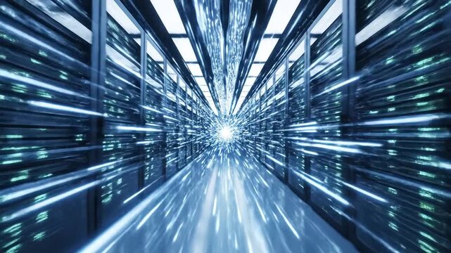 Data Center Server Room Futuristic Technology Concept Digital Information Storage.