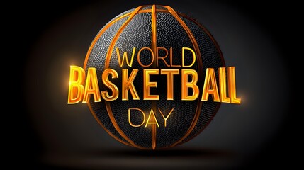 World Basketball Day illustration a golden text effect on a black basketball perfect for sports events and promotional materials