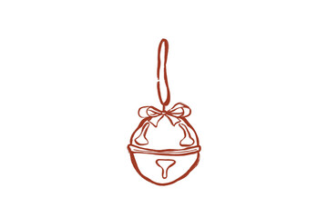 Hand drawn illustration of a christmas bell ornament with a bow