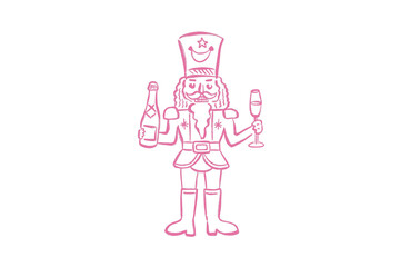 Nutcracker soldier holding a champagne bottle and glass